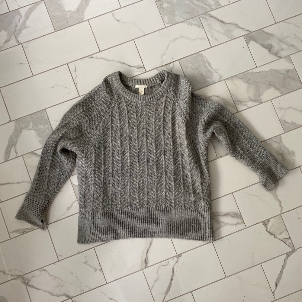 Grey Chunky Knit Sweater Slit Chunky Sweater